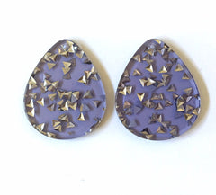 Silver Confetti set in Purple Clear Resin Acrylic Blanks Cutout, earring bead jewelry making, 30mm circle jewelry, purple pendant teardrop