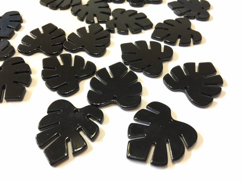 Black Resin Acrylic Blanks Cutout, monstera palm leaves leaf blanks, earring pendant jewelry making 30mm circle brown 1 hole black midnight