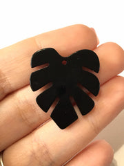 Black Resin Acrylic Blanks Cutout, monstera palm leaves leaf blanks, earring pendant jewelry making 30mm circle brown 1 hole black midnight