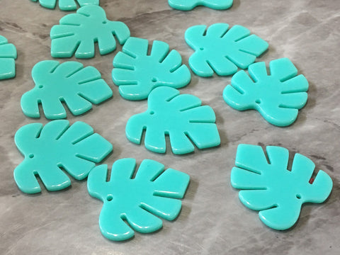 Mint Green Resin Acrylic Blanks Cutout, monstera palm leaves leaf blanks, earring pendant jewelry making 30mm circle brown 1 hole light