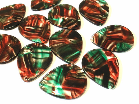 Red & Green brushed Watercolor Mosaic Tortoise Shell Acrylic Blanks Cutout, earring pendant jewelry making, 38mm 1 Hole earring blanks