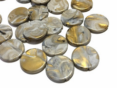 Light Gray & Gold swirl round 31mm big acrylic beads, gray chunky craft supplies, gray wire bangle, jewelry making, gray statement necklace