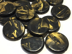 Black & Gold swirl round 31mm big acrylic beads, black chunky craft supplies, black wire bangle, jewelry making, black statement necklace