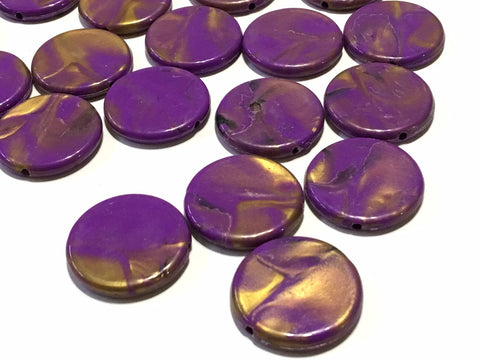 Purple & Gold swirl round 31mm big acrylic beads, purple chunky craft supplies, purple wire bangle, jewelry making purple statement necklace