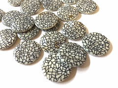 Black & White Shell 26mm big round beads, white chunky craft supplies, black wire bangle, jewelry making, stained glass statement necklace