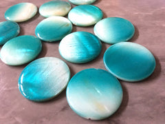 XL Teal & White Ombre 31mm big shell beads, blue beads, chunky necklace, craft supplies, wire bangles, jewelry making, shell bangle bracelet