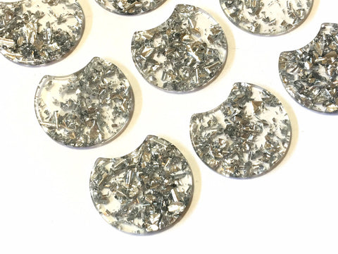 Silver Foil & Confetti Resin Beads, circle cutout acrylic 36mm Earring Necklace pendant bead, one hole at top, silver jewelry acrylic DIY