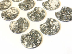 Silver Foil & Confetti Resin Beads, circle cutout acrylic 36mm Earring Necklace pendant bead, one hole at top, silver jewelry acrylic DIY