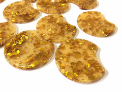 Gold Foil & Confetti Resin Beads, circle cutout acrylic 36mm Earring Necklace pendant bead, one hole at top, gold jewelry acrylic DIY