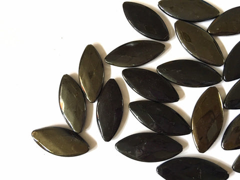 Olive Green & Black Ombre pointed oval beads 43mm beads, large acrylic oval beads, black jewelry, wire bangle jewelry torpedo beads