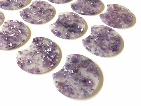 Purple Foil & Confetti Resin Beads, circle cutout acrylic 36mm Earring Necklace pendant bead, one hole at top, lavender jewelry acrylic DIY
