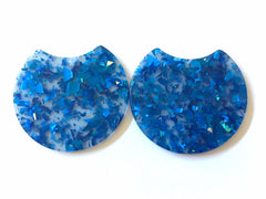 Blue Foil & Confetti Resin Beads, circle cutout acrylic 36mm Earring Necklace pendant bead, one hole at top, royal blue jewelry acrylic DIY