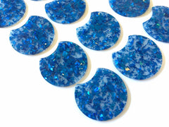 Blue Foil & Confetti Resin Beads, circle cutout acrylic 36mm Earring Necklace pendant bead, one hole at top, royal blue jewelry acrylic DIY