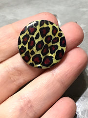 Leopard Print Shell 26mm big round beads, RED brown chunky craft supplies, animal print wire bangle, jewelry making, statement necklace