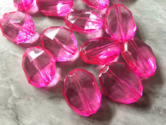 Pink Resin 25mm faceted beads, large acrylic oval beads jewery, pink bangle, wire bangle, jewelry making bubblegum beads, magenta beads