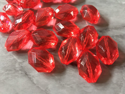 Red Diamond Twisted Oval Beads, 22mm Translucent Beads for Jewelry Making, faceted resin beads, clear jewelry necklace