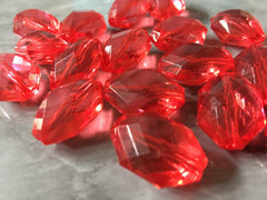 Red Diamond Twisted Oval Beads, 22mm Translucent Beads for Jewelry Making, faceted resin beads, clear jewelry necklace