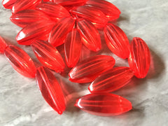 Red Diamond Twisted tube Beads, 25mm Translucent Beads for Jewelry Making, faceted resin beads, clear jewelry necklace, bright red beads