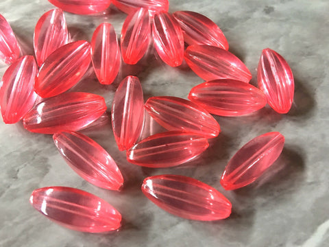 Coral Diamond Twisted tube Beads, 25mm Translucent Beads for Jewelry Making, faceted resin beads, clear jewelry necklace, coral beads