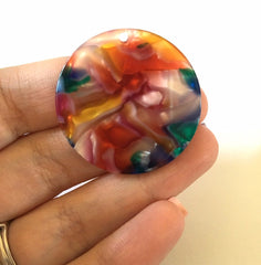 Watercolor Rainbow Resin Beads, circle cutout acrylic 36mm Earring Necklace pendant bead, one hole at top, purple jewelry acrylic DIY