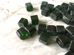 Cube light Evergreen Green Beads Translucent, 8mm Beads, glass square beads, bracelet necklace earrings, jewelry making bangle beads resin