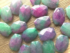 Watermelon Pink & Green Watercolor Large Beads - Turquoise and Royal Blue - Faceted Nugget Bead - FLAT RATE SHIPPING 34mm