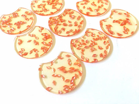 Coral Glitter in Yellow Resin Beads, circle cutout acrylic 36mm Earring Necklace pendant bead, one hole at top, coral jewelry acrylic DIY