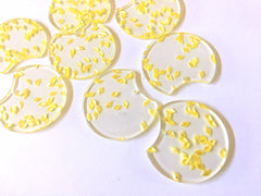 Yellow Glitter in clear Resin Beads, circle cutout acrylic 36mm Earring Necklace pendant bead, one hole at top, yellow jewelry acrylic DIY
