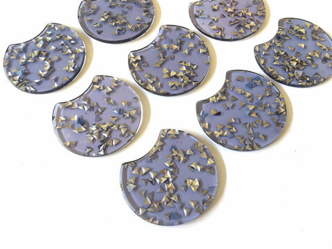 Silver Glitter in Purple Resin Beads, circle cutout acrylic 36mm Earring Necklace pendant bead, one hole at top, purple jewelry acrylic DIY