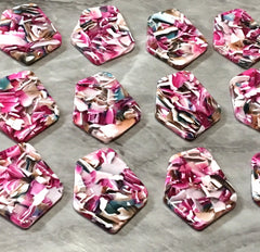 Pink Party Confetti Tortoise Shell Beads, geometric shape acrylic 38mm Long Earring or Necklace pendant bead 1 one hole top colorful
