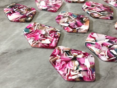 Pink Party Confetti Tortoise Shell Beads, geometric shape acrylic 38mm Long Earring or Necklace pendant bead 1 one hole top colorful