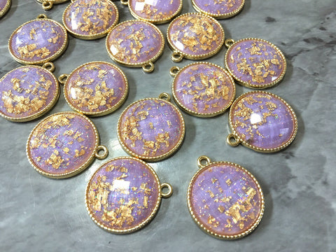 Lavender Gold Foil Paper & Rainbow Glitter purple Clear Resin Acrylic Blanks Cutout, earring bead jewelry making, 25mm round pendant jewelry