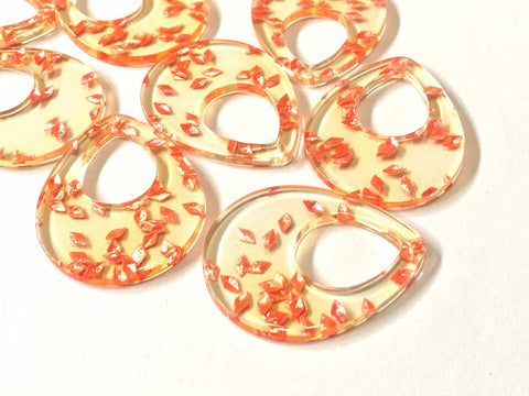 Coral Confetti set in Yellow Clear Resin Acrylic Blanks Cutout, earring bead jewelry making, 37mm circle jewelry, yellow pendant teardrop