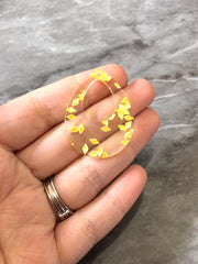 Yellow Confetti set in Clear Resin Acrylic Blanks Cutout, earring bead jewelry making, 37mm circle jewelry, yellow pendant teardrop