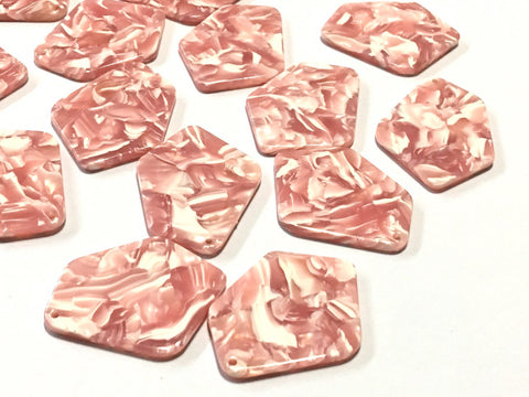 Blush Pink & White Watercolor Tortoise Shell Beads, geometric shape acrylic 38mm Long Earring or Necklace pendant bead 1 one hole top