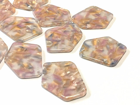 Pastel muted Watercolor Tortoise Shell Beads, geometric shape acrylic 38mm Long Earring or Necklace pendant bead 1 one hole top pink cream