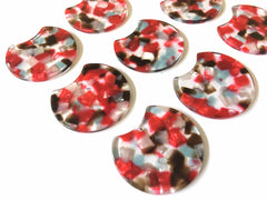 Red Brown Blue Tortoise Shell Beads, circle cutout acrylic 36mm Earring Necklace pendant bead, one hole at top, colorful acrylic DIY boho