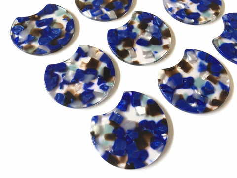 Royal Blue Brown Blue Tortoise Shell Beads, circle cutout acrylic 36mm Earring Necklace pendant bead, one hole top colorful acrylic DIY boho