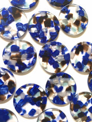 Royal Blue Brown Blue Confetti Resin Acrylic Blanks Cutout, earring bead jewelry making, 30mm circle pendant jewelry, blue earrings DIY