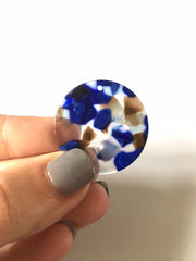 Royal Blue Brown Blue Confetti Resin Acrylic Blanks Cutout, earring bead jewelry making, 30mm circle pendant jewelry, blue earrings DIY