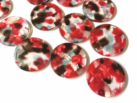 Red Brown Blue Confetti Resin Acrylic Blanks Cutout, earring bead jewelry making, 30mm circle pendant jewelry, red earrings DIY