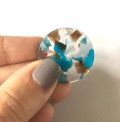 Teal Brown Blue Confetti Resin Acrylic Blanks Cutout, earring bead jewelry making, 30mm circle pendant jewelry, turquoise earrings DIY