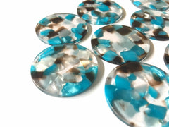 Teal Brown Blue Confetti Resin Acrylic Blanks Cutout, earring bead jewelry making, 30mm circle pendant jewelry, turquoise earrings DIY