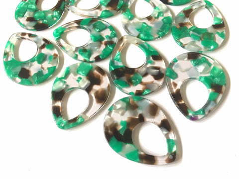 Green Brown Blue Confetti Resin Acrylic Blanks Cutout, earring bead jewelry making, 38mm teardrop pendant jewelry, green earrings DIY