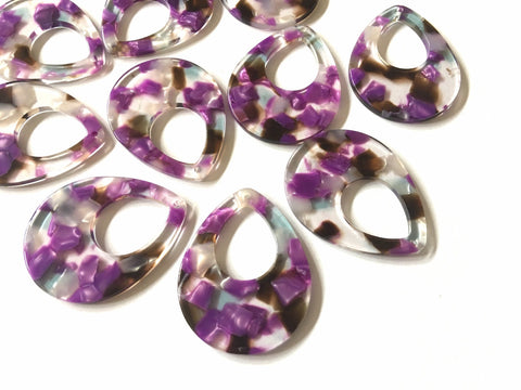 Purple Brown Blue Confetti Resin Acrylic Blanks Cutout, earring bead jewelry making, 38mm teardrop pendant jewelry, purple earrings DIY