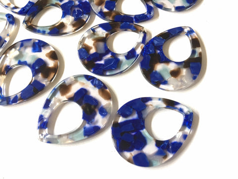 Royal Blue Brown Blue Confetti Resin Acrylic Blanks Cutout, earring bead jewelry making, 38mm teardrop pendant jewelry, blue earrings DIY