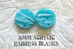 16mm teal acrylic post earring round blanks, turquoise round earring, stud earring, drop dangle earring making colorful jewelry blanks