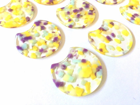 Purple Yellow Blue Resin Beads, circle cutout acrylic 36mm Earring Necklace pendant bead, one hole at top, colorful drop jewelry acrylic DIY