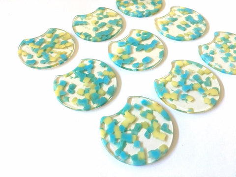 Blue Yellow Green Resin Beads, circle cutout acrylic 36mm Earring Necklace pendant bead, one hole at top, colorful drop jewelry acrylic DIY