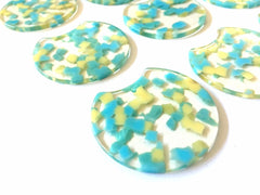 Blue Yellow Green Resin Beads, circle cutout acrylic 36mm Earring Necklace pendant bead, one hole at top, colorful drop jewelry acrylic DIY